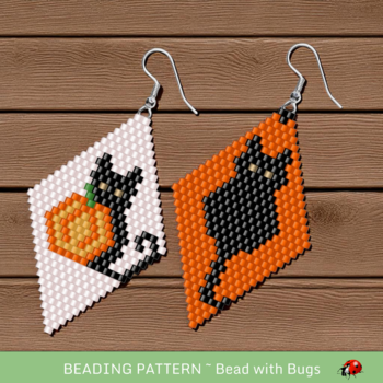 HALLOWEEN CATS:  Brick Stitch Beaded Earrings Pattern by Bead with Bugs