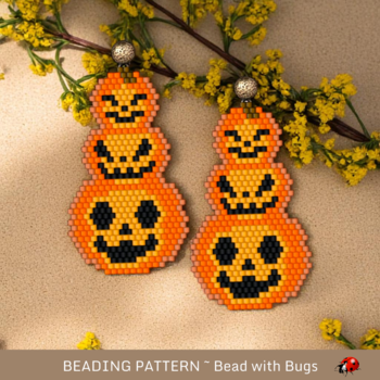 STACKED JACK O'LANTERN:  Brick Stitch Beaded Earrings Pattern by Bead with Bugs