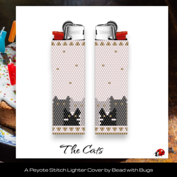 THE CATS:  Peyote Stitch Beaded Lighter Cover by Bead with Bugs
