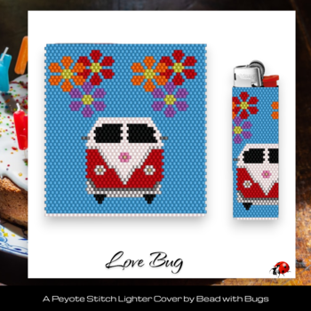 LOVE BUG:  Peyote Stitch Beaded Lighter Cover by Bead with Bugs