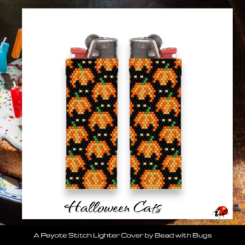 HALLOWEEN CATS:  Peyote Stitch Beaded Lighter Cover by Bead with Bugs