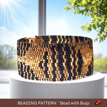 Peyote Stitch Beaded Bracelet Pattern by Bead with Bugs, Out of this world, sophisitcated beaded bracelet design, PDF