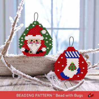 SANTA AND STOCKING:  Beaded Brick Stitch Ornament Pattern by Bead with Bugs