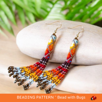 SETTING SUN: Peyote Stitch Fringed Tube Earring Pattern by Bead with Bugs