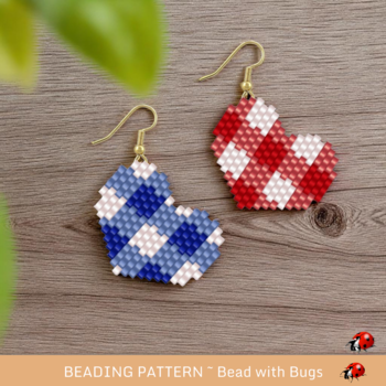 SWEET GINGHAM:  Brick Stitch Beaded Earrings Pattern by Bead with Bugs