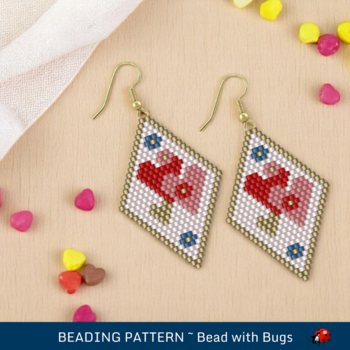 Brick Stitch Earring Pattern by Bead with Bugs, SWEETHEART, Valentines Day design downloadable PDF