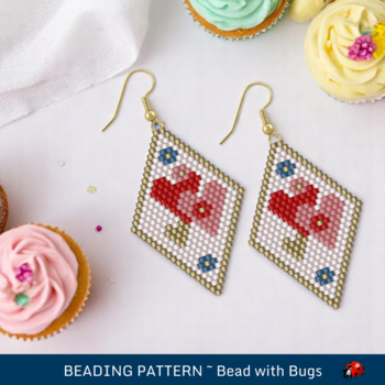 Brick Stitch Earring Pattern by Bead with Bugs, SWEETHEART, Valentines Day design downloadable PDF