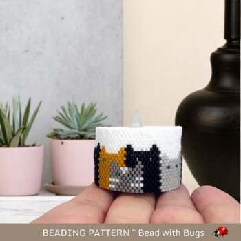 THE CATS: Peyote Stitch Beaded Tea Light Cover Pattern by Bead with Bugs