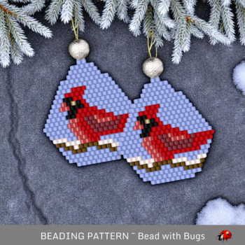 WINTER CARDINAL:  Brick Stitch Beaded Earrings Pattern by Bead with Bugs