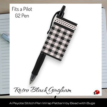 BLACK GINGHAM: Peyote Stitch Beaded Pen Wrap by Bead with Bugs