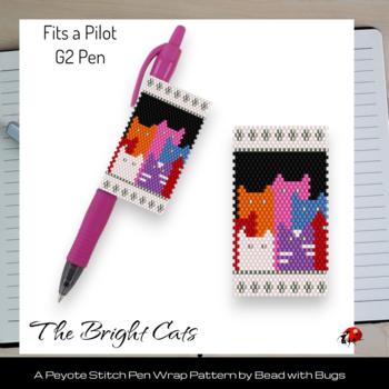BRIGHT CATS: Peyote Stitch Beaded Pen Wrap by Bead with Bugs