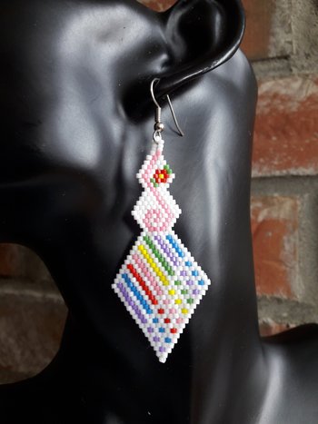BE HAPPY:  Brick Stitch Beaded Earrings Pattern by Bead with Bugs