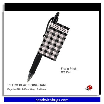 BLACK GINGHAM: Peyote Stitch Beaded Pen Wrap by Bead with Bugs