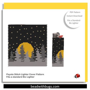 MOON RISE:  Peyote Stitch Beaded Lighter Cover by Bead with Bugs