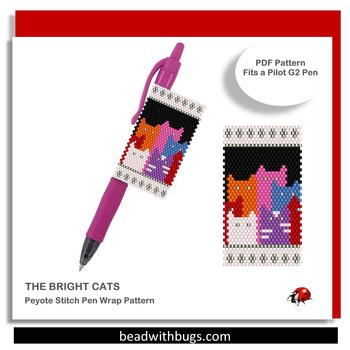 BRIGHT CATS: Peyote Stitch Beaded Pen Wrap by Bead with Bugs