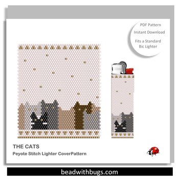 THE CATS:  Peyote Stitch Beaded Lighter Cover by Bead with Bugs