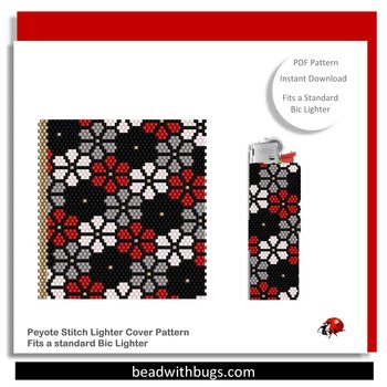 ABSENT FLOWERS:  Peyote Stitch Beaded Lighter Cover by Bead with Bugs