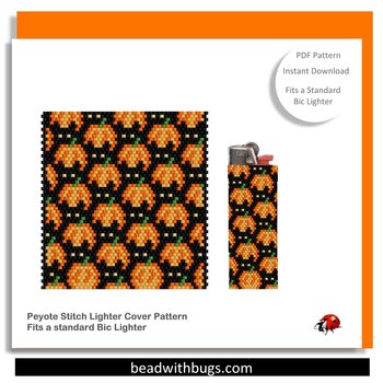 HALLOWEEN CATS:  Peyote Stitch Beaded Lighter Cover by Bead with Bugs