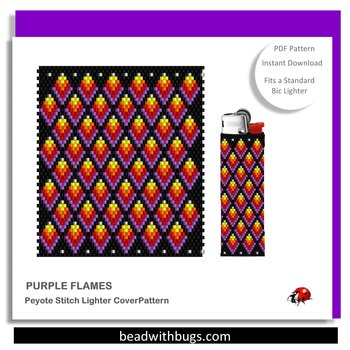 PURPLE FLAME:  Peyote Stitch Beaded Lighter Cover by Bead with Bugs