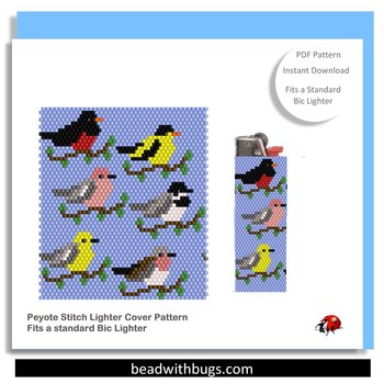 BACKYARD BIRDS:  Peyote Stitch Beaded Lighter Cover by Bead with Bugs