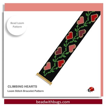 CLIMBING HEARTS:  A Loom Beaded Bracelet Pattern by Bead with Bugs