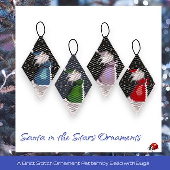 SANTA in the STARS:  Beaded Brick Stitch Ornament Pattern by Bead with Bugs