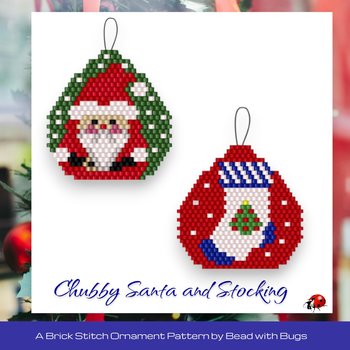 SANTA AND STOCKING:  Beaded Brick Stitch Ornament Pattern by Bead with Bugs