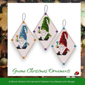 GNOMES:  Beaded Brick Stitch Ornament Pattern by Bead with Bugs