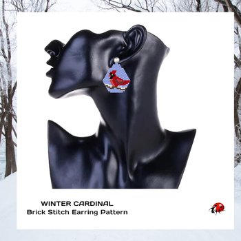 WINTER CARDINAL:  Brick Stitch Beaded Earrings Pattern by Bead with Bugs