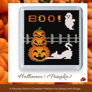 HALLOWEEN 1: Peyote Stitch Beaded Coaster Pattern by Bead with Bugs