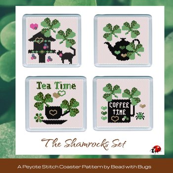 THE SHAMROCKS SET: Peyote Stitch Beaded Coaster Pattern by Bead with Bugs