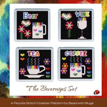 THE BEVERAGES SET: Peyote Stitch Beaded Coaster Pattern by Bead with Bugs