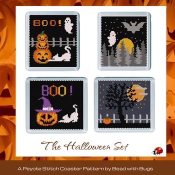 THE HALLOWEEN SET: Peyote Stitch Beaded Coaster Pattern by Bead with Bugs