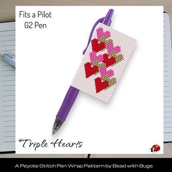 TRIPLE HEARTS: Peyote Stitch Beaded Pen Wrap by Bead with Bugs