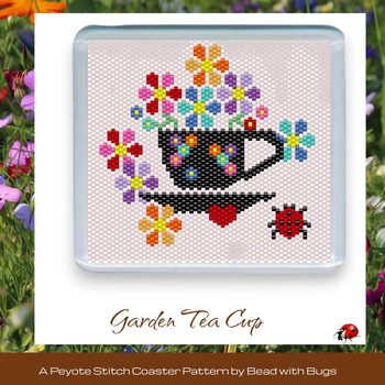 GARDEN TEA CUP: Peyote Stitch Beaded Coaster Pattern by Bead with Bugs