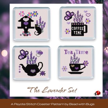 LAVENDER THEMED  SET: Peyote Stitch Beaded Coaster Pattern by Bead with Bugs