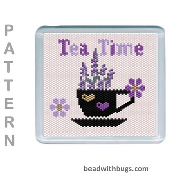 LAVENDER THEMED  SET: Peyote Stitch Beaded Coaster Pattern by Bead with Bugs