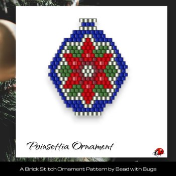 POINSETTIA PAIR:  Beaded Brick Stitch Ornament Pattern by Bead with Bugs