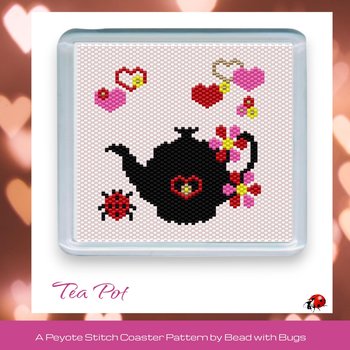 VALENTINE TEA POT: Peyote Stitch Beaded Coaster Pattern by Bead with Bugs