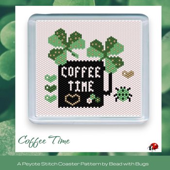 SHAMROCKS COFFEE TIME: Peyote Stitch Beaded Coaster Pattern by Bead with Bugs