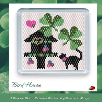 SHAMROCKS BIRD HOUSE: Peyote Stitch Beaded Coaster Pattern by Bead with Bugs