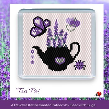 LAVENDER TEA POT: Peyote Stitch Beaded Coaster Pattern by Bead with Bugs