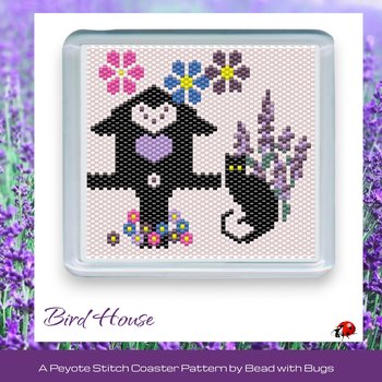 LAVENDER BIRD HOUSE: Peyote Stitch Beaded Coaster Pattern by Bead with Bugs