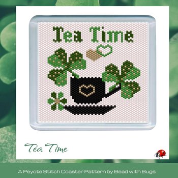 SHAMROCKS TEA TIME: Peyote Stitch Beaded Coaster Pattern by Bead with Bugs