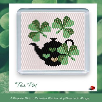SHAMROCKS TEA POT: Peyote Stitch Beaded Coaster Pattern by Bead with Bugs