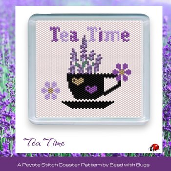 LAVENDER TEA TIME: Peyote Stitch Beaded Coaster Pattern by Bead with Bugs