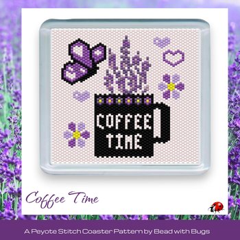 LAVENDER COFFEE TIME: Peyote Stitch Beaded Coaster Pattern by Bead with Bugs