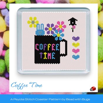 EASTER COFFEE TIME: Peyote Stitch Beaded Coaster Pattern by Bead with Bugs