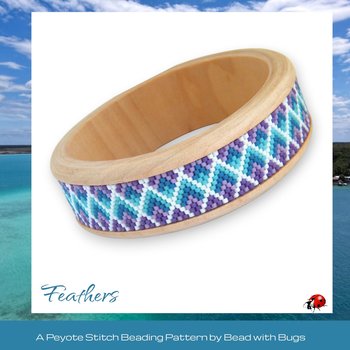 Peyote Stitch Beaded Bangle Band Pattern by Bead with Bugs, Feathers, Blue and purple geometric design, PDF