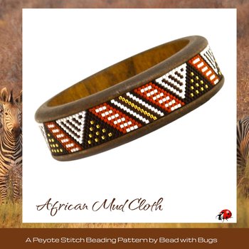 Peyote Stitch Beaded Bangle Band, African Mud Cloth, use with wood or metal bangle, PDF instant download, by Bead with Bugs